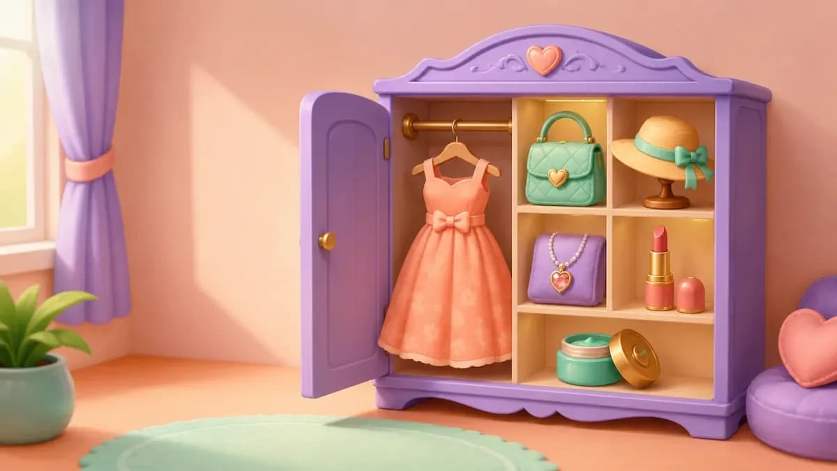 Fashion logic: dresses, bags, hats, jewelry, lipstick, and pomade